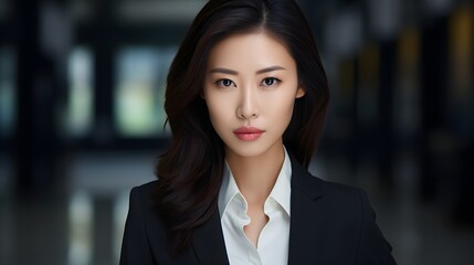 Fototapeta premium Photo of a stylish woman in a classic black suit and white shirt