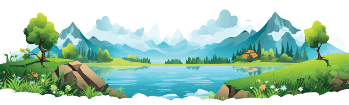 fantasy lake vector flat minimalistic isolated illustration