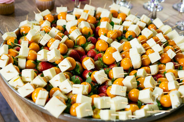Tray With Snacks; Cheese And Fruit Skewers