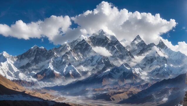 "Majestic Himalayan Peaks: Panoramic View of Mount Everest and Upper Mustang"