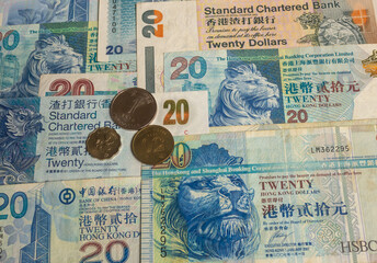 hong kong dpllar banknotes and coins