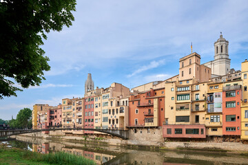 View of old town Girona, Catalonia, Spain, Europe. Summer travel.