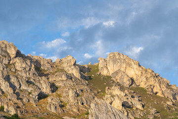 Mountains in northern Spain during a sunny summer sunset in Pola Somiedo Asturias