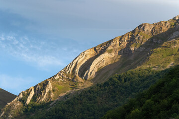 Mountains in northern Spain during a sunny summer sunset in Pola Somiedo Asturias