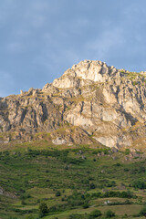 Mountains in northern Spain during a sunny summer sunset in Pola Somiedo Asturias