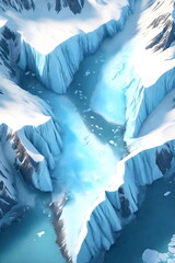 an aerial view of snow covered mountains. Generative AI