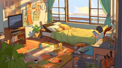 bedroom in anime style Made with Generative AI