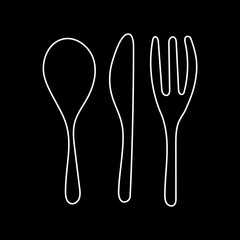 Set of fork, knife, spoon. Logotype menu. Set in flat style. Silhouette of cutlery. Vector illustration
