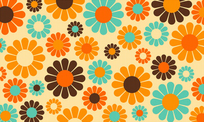 Abstract Vintage Retro Flower Pattern Wallpaper Ben Day Dots