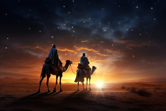 The Star of Bethlehem. Christmas story from the Bible. The holy star shows the way to the birth of Jesus.