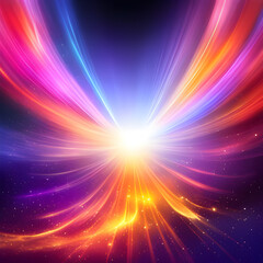 Obraz premium Colourful starburst amongst multicoloured cloudscape. Concept of Cosmic Energy, divine presence, healing and spiritual jorney. Digital illustration. CG Artwork Background