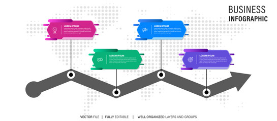 Steps business data visualization timeline process infographic template design with icons
