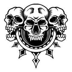 vector outline head skull vintage design