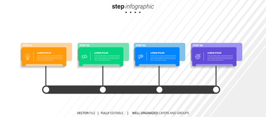 Infographic template for business. 4 Steps Modern Timeline diagram with road journey concept, presentation vector infographic.
