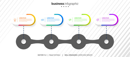 Infographic template for business. 4 Steps Modern Timeline diagram with road journey concept, presentation vector infographic.
