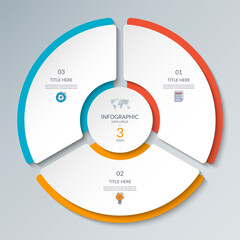 Vector infographic circle. Cycle diagram with 3 steps. Round chart that can be used for report, business analytics, data visualization and presentation.