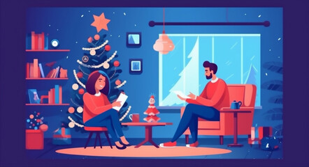 laptop happy house communication home santa christmas character family holiday. Generative AI.