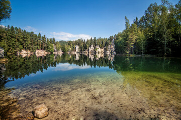 Beautiful lake in the forest. Summer landscape. 