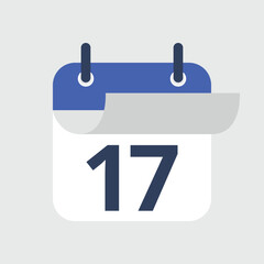 Flat icon calendar with flipping page isolated on light gray background. Vector illustration.
