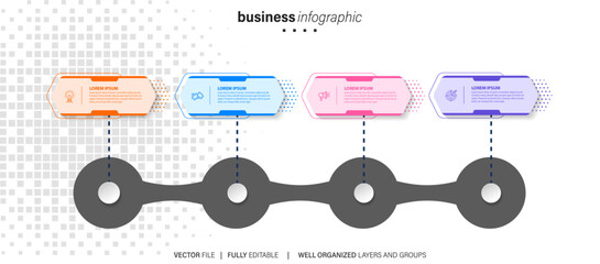 Naklejka premium Business infographic template. Thin line design label with icon and 4 options, steps or processes. 
