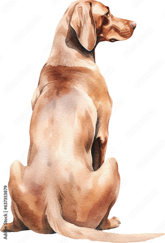Aufkleber vizsla dog sitting back view watercolor illustration created with generative ai technology