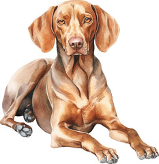 Vizsla dog lying watercolor illustration created with Generative AI technology