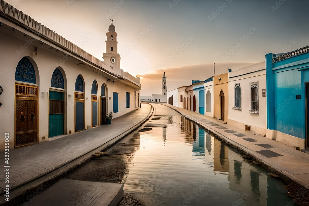 Wall mural city at sunset