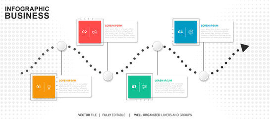 Infographics design template, business concept with 4 steps or options, can be used for workflow layout, diagram, annual report, web design.Creative banner, label vector.
