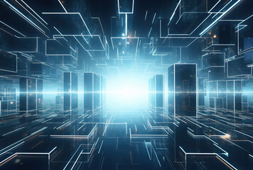 Obraz premium Digital cyberspace with particles and Digital data network connections concept.