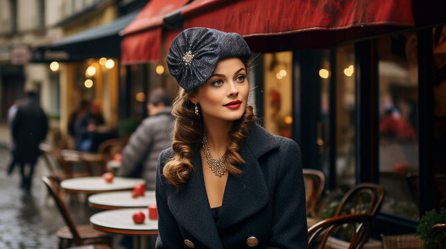 Vintage Parisian Charm: A classic beret tilted just right, framed by a quaint cobblestone street and charming Parisian cafe.