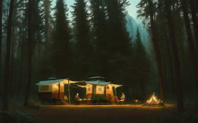 beautiful camping outdoor, background illustration.