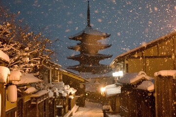 Japanese temple in the snow