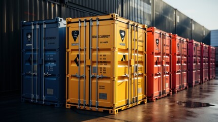 Logistic containers with different logos. AI generated