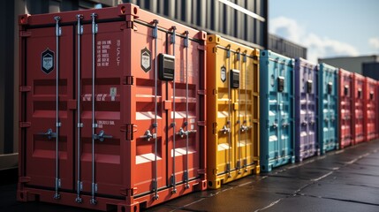 Logistic containers with different logos. AI generated
