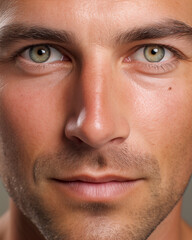 Fototapeta premium A extreme close-up portrait of a handsome young man with green eyes