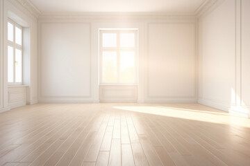 An empty room with gentle sunlight coming through the window. A lifestyle concept suitable for simplicity and minimalism.
