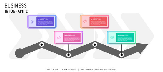 Vector Infographic label design template with icons and 4 options or steps. Can be used for process diagram, presentations, workflow layout, banner, flow chart, info graph.
