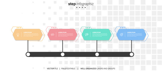 Vector Infographic label design template with icons and 4 options or steps. Can be used for process diagram, presentations, workflow layout, banner, flow chart, info graph.
