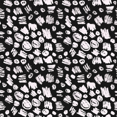 Chalk Painted Grunge Circles and Strokes Seamless Pattern.