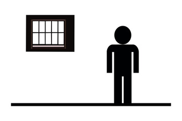 Isolation: A person stands alone in a room. On the left is a closed window.