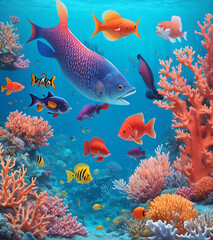 Fototapeta na wymiar Colorful fishes in the blue ocean Ai generated