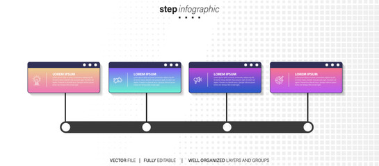 Timeline infographic design with 4 options or steps. Infographics for business concept. Can be used for presentations workflow layout, banner, process, diagram, flow chart, info graph, annual report.
