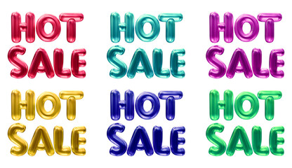 Set of hot sale text isolated on transparent background in 3d rendering for advertising campaign, discount promotion and sale concept.