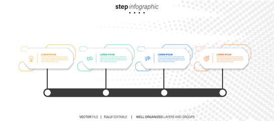 Process of circle infographic with 4 steps. Steps business timeline process infographic template
