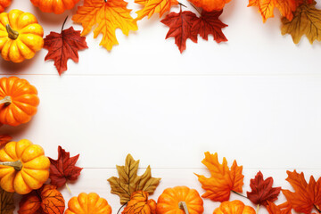 Autumn Festive Decor on White Wooden Background