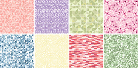 Collection of tile geometric color seamless patterns. Bright mosaic endless textures. Abstract fashion repeatable wall backgrounds. Vibrant modern prints