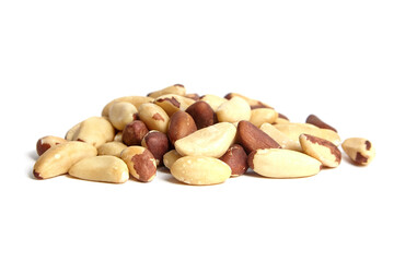 Brazil nuts isolated on white background. Closeup of Brazil nuts nutritious kernel