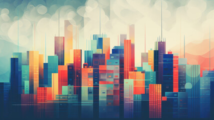 Obraz premium Urban Cityscape in Risography Style