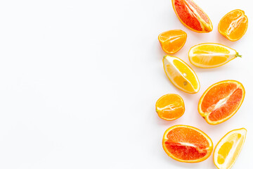 Many different citrus fruits layout pattern, top view