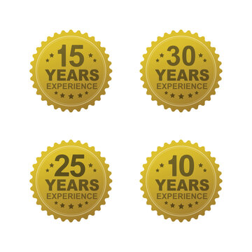 gold 10 Years of experience in vector seal, 15 years, 25 years, 30 years, Illustrator